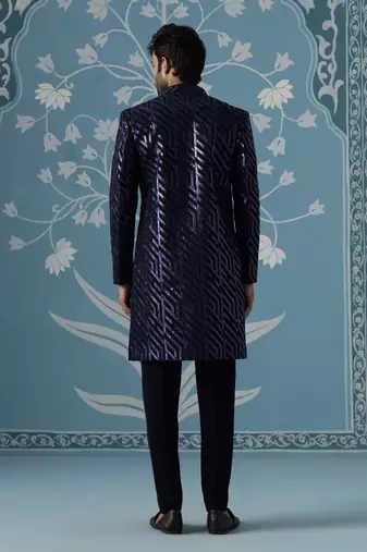 Blue embellished polycotton indo western