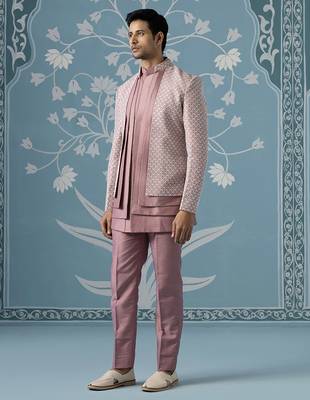 Pink embellished polyester indo western 3