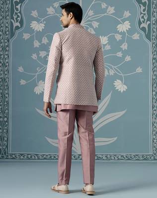 Pink embellished polyester indo western 4