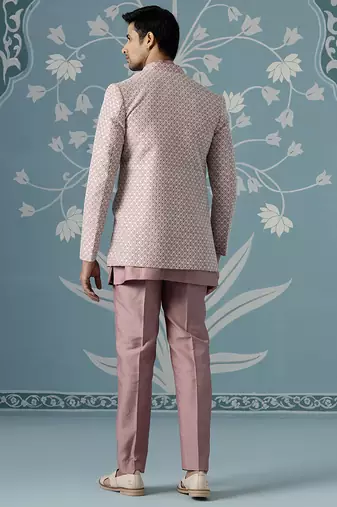 Pink embellished polyester indo western