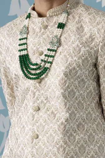 Beige floral cotton sherwani