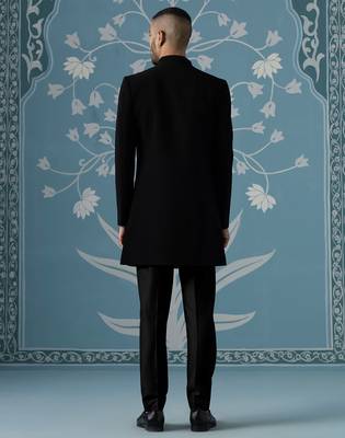 Black embroidered jacquard sherwani 4