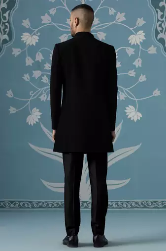 Black embroidered jacquard sherwani