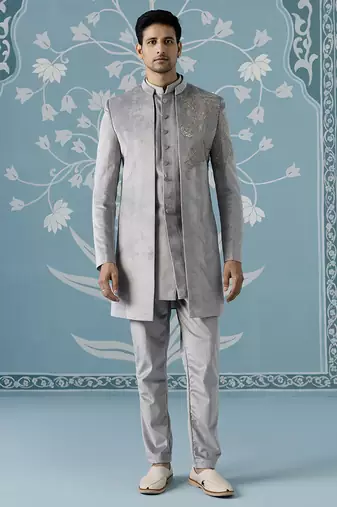 Grey embroidered velvet indo western
