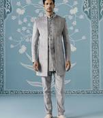 Grey embroidered velvet indo western