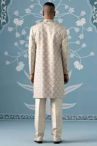 Beige floral cotton sherwani