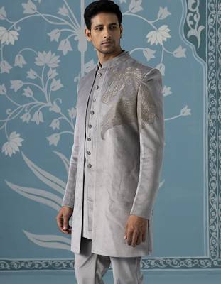 Grey embroidered velvet indo western 2