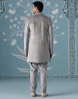 Grey embroidered velvet indo western 4