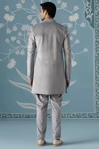 Grey embroidered velvet indo western