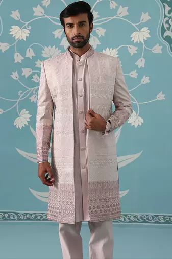 Pink embroidered polycotton indo western