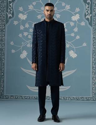 Blue embellished cotton indo western 1