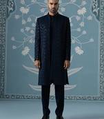 Blue embellished cotton indo western