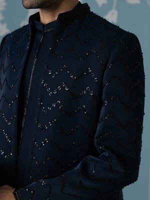 Blue embellished cotton indo western 2