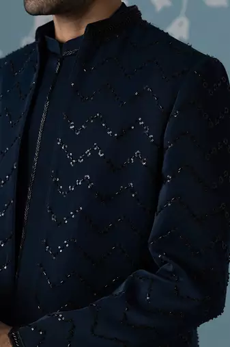 Blue embellished cotton indo western