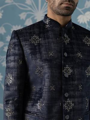Black and grey self-textured bandhgala set 2