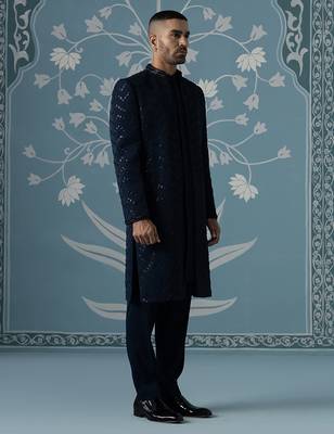 Blue embellished cotton indo western 3