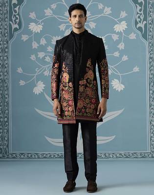 Black embroidered silk indo western 1