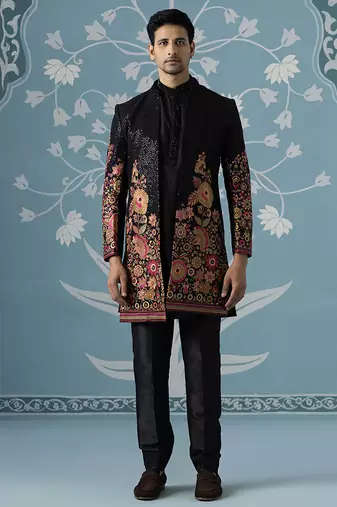Black embroidered silk indo western