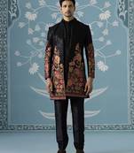 Black embroidered silk indo western