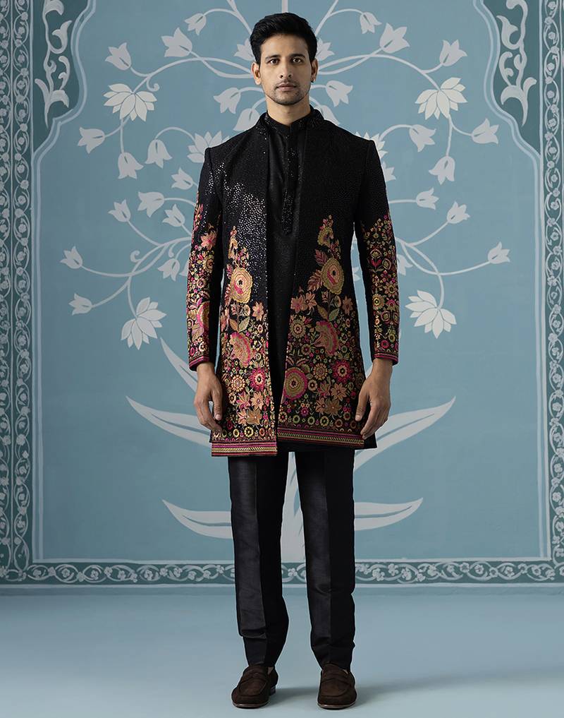 Black embroidered silk indo western