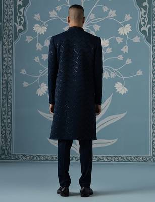 Blue embellished cotton indo western 4