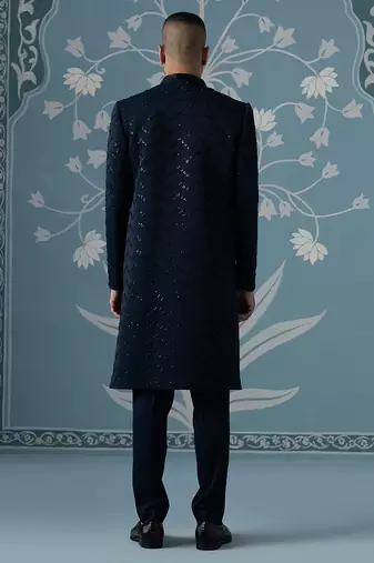 Blue embellished cotton indo western
