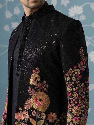 Black embroidered silk indo western 2
