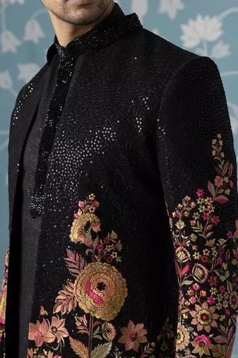 Black embroidered silk indo western