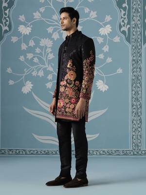 Black embroidered silk indo western 3