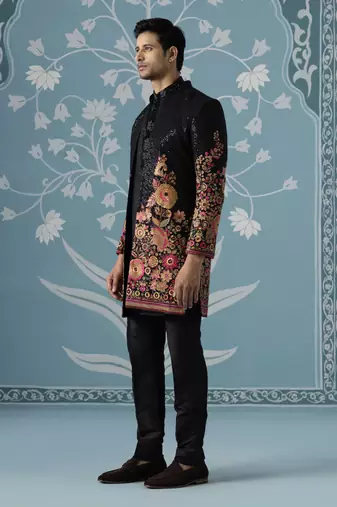 Black embroidered silk indo western