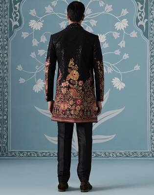 Black embroidered silk indo western 4