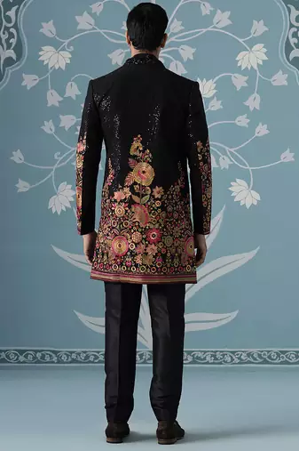 Black embroidered silk indo western