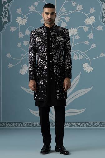 Black embroidered polyester indo western