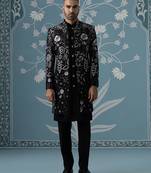 Black embroidered polyester indo western