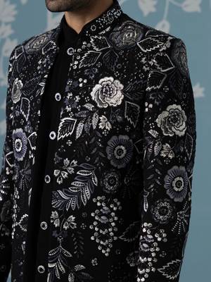 Black embroidered polyester indo western 2
