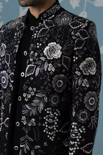 Black embroidered polyester indo western