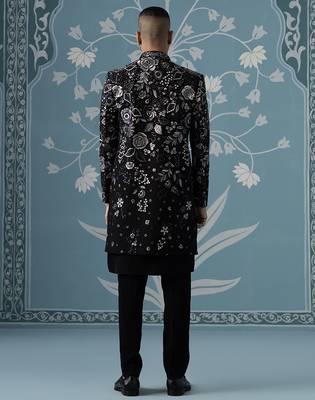 Black embroidered polyester indo western 4