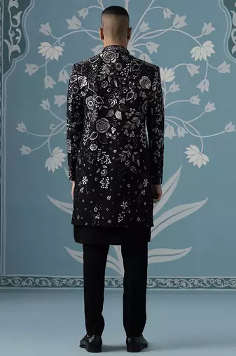 Black embroidered polyester indo western