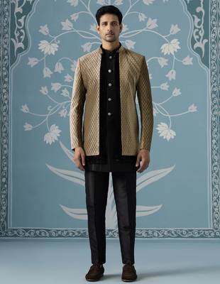 Brown solid velvet indo western 1