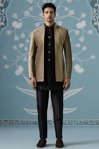 Brown solid velvet indo western