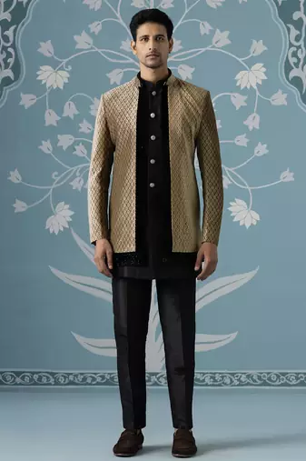 Brown solid velvet indo western