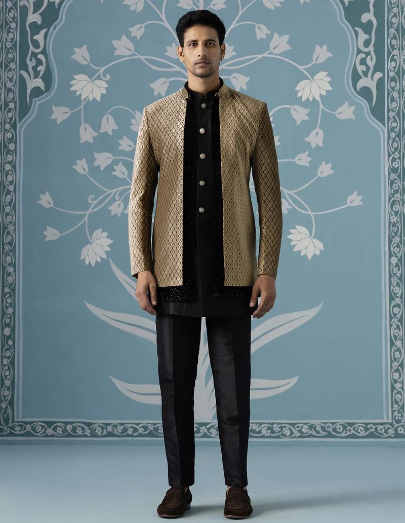 Brown solid velvet indo western