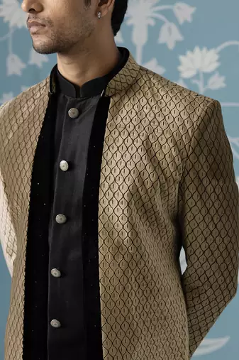 Brown solid velvet indo western