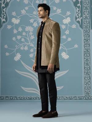 Brown solid velvet indo western 3