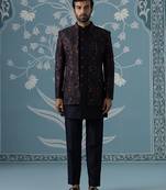 Blue embroidered polycotton indo western