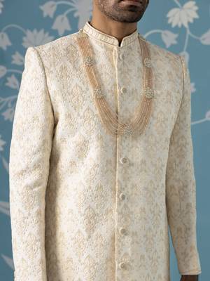 White embroidered cotton sherwani 2