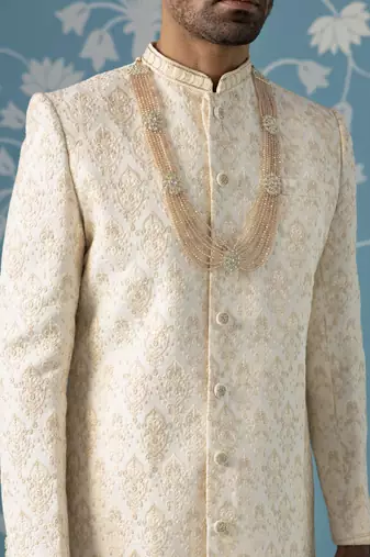 White embroidered cotton sherwani
