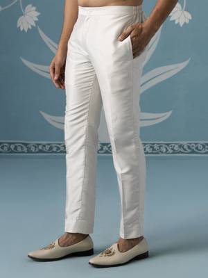 White embroidered cotton sherwani 5
