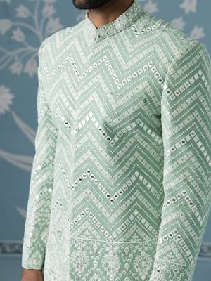 Green embroidered georgette sherwani 2