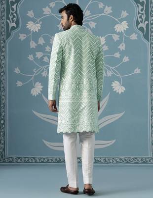 Green embroidered georgette sherwani 4